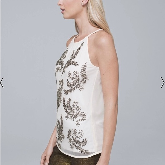 White House Black Market NWT Embelished Leaf Tank - Picture 3 of 7